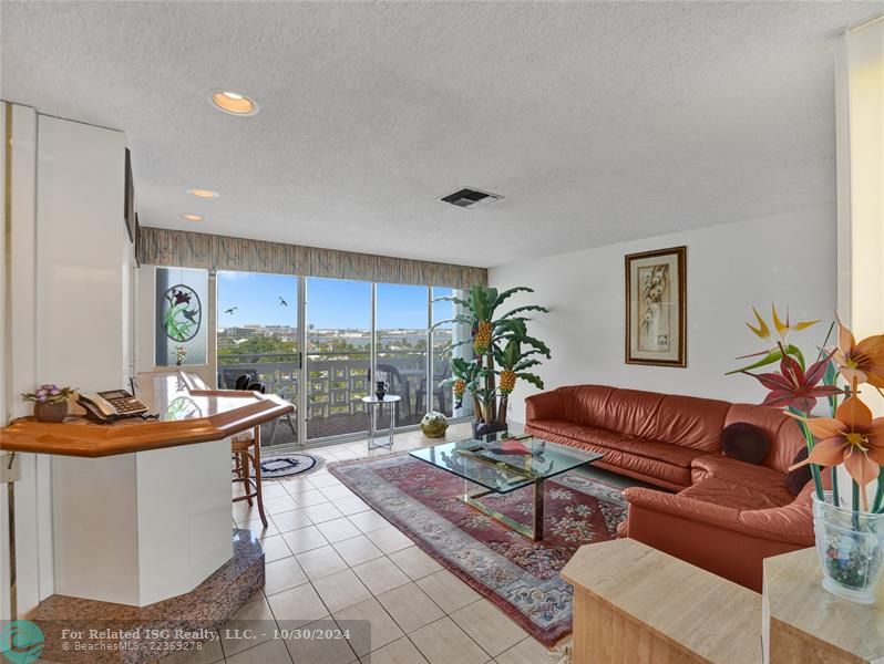 Living room with view of Port Everglades