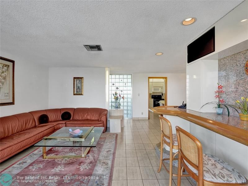 Living room with view of Port Everglades