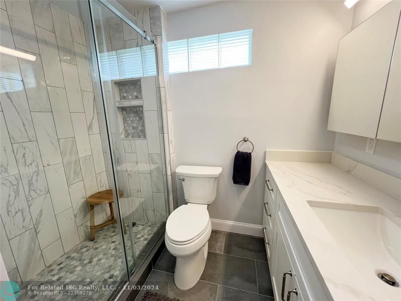 Newly renovated master bath.