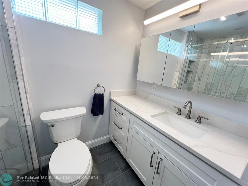 Newly renovated master bath.