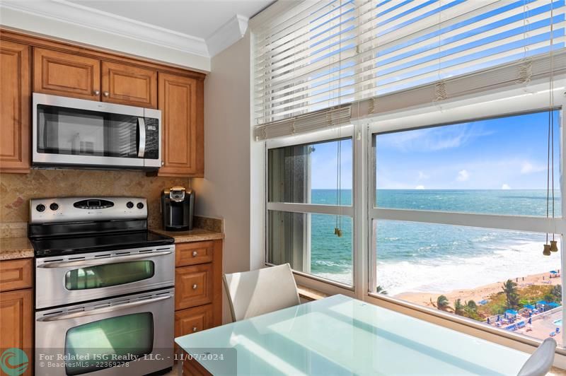 Kitchen with a ocean view