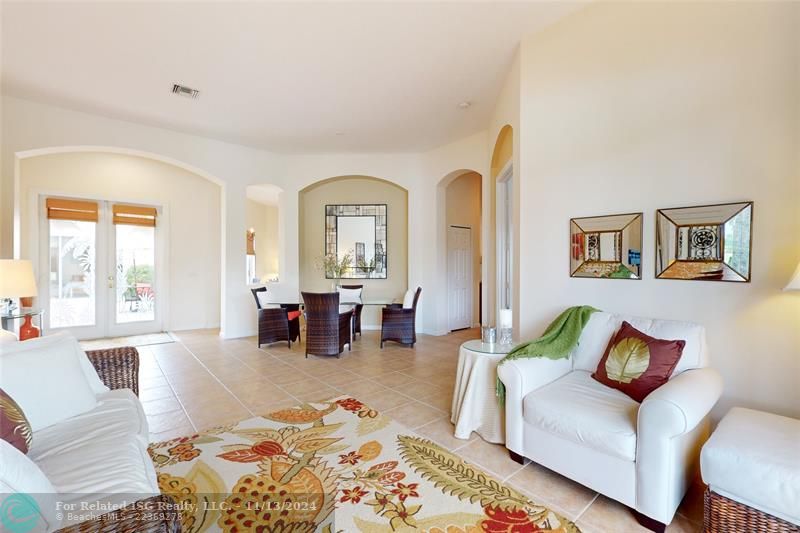 OPEN living room with lake views