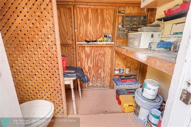 Workbench area and additional storage.