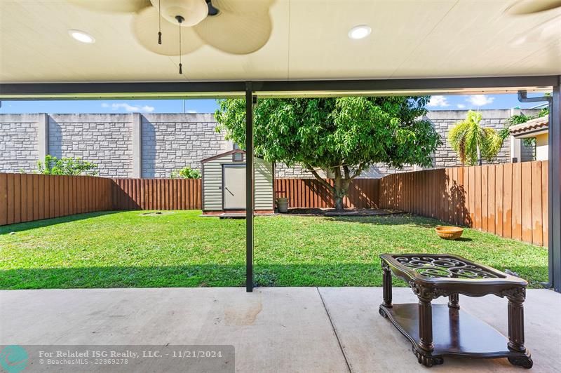 Patio showing shed area