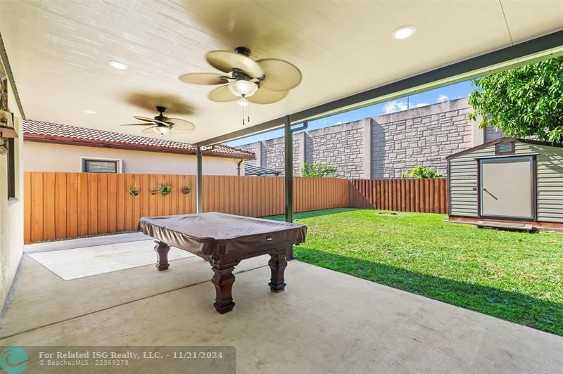 Patio showing shed area