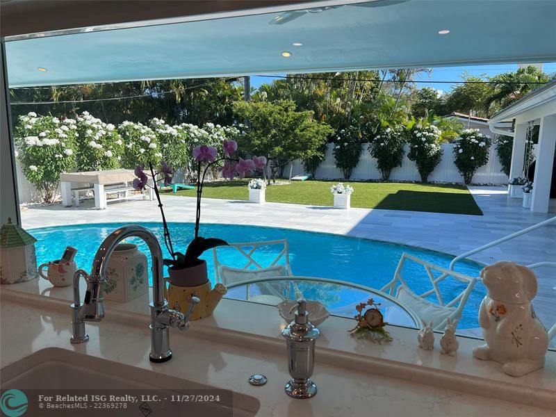 Pool view from kitchen.