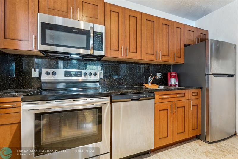 Black granite kitchen stainless appliances