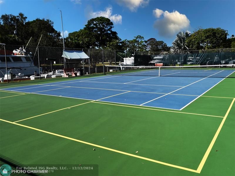 One of two tennis courts with pickleball