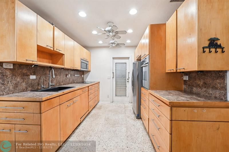 Galley Kitchen with Terrazzo Floors