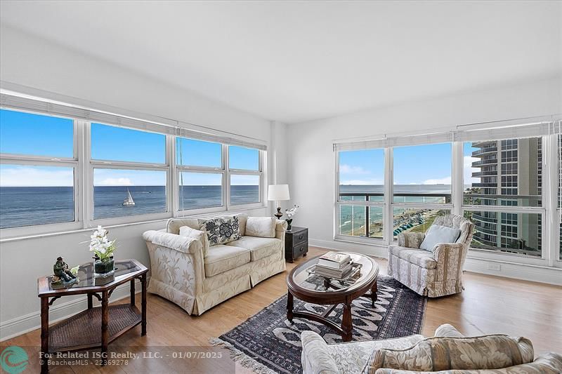 LIVING ROOM WITH OCEAN VIEWS FROM EVERY CORNER