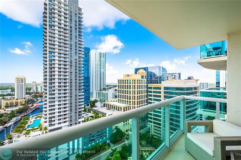 Direct River views from the spacious glass terrace